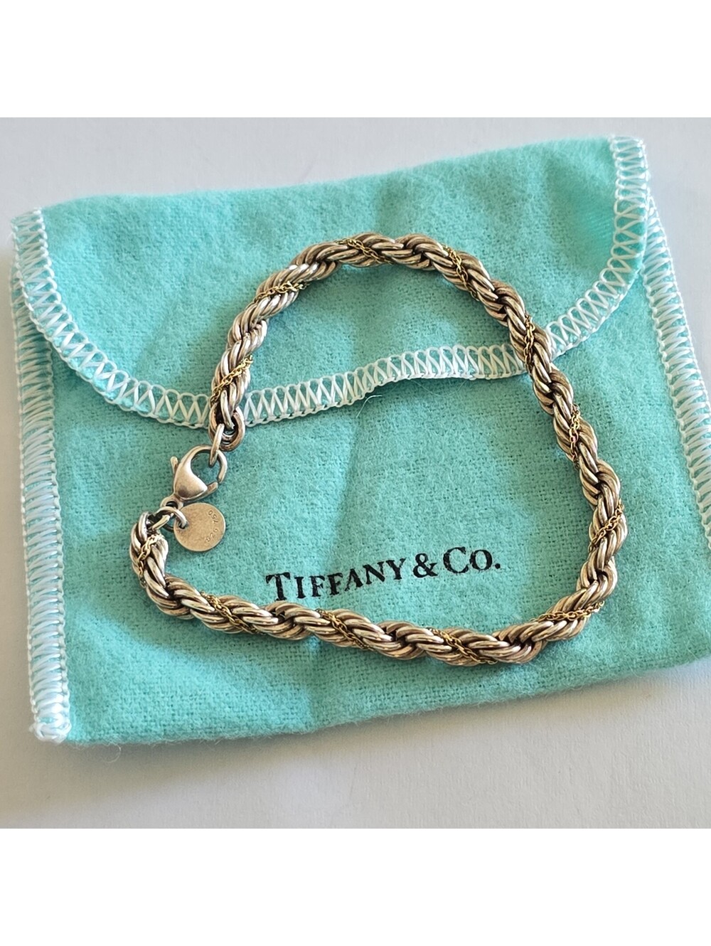 Tiffany & Co. Sterling Silver 18K Gold Twist Rope Chain Bracelet 7.25"